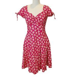 Heart‎ of Haute Pink Midi Dress Fit Flare Sweatheart Neck Floral Small